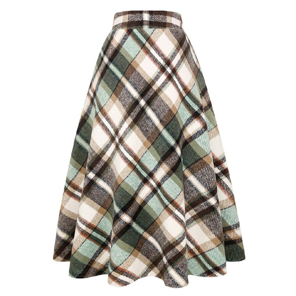 Wool A-Line Maxi Skirt High Waist Elastic Flared Winter Warm